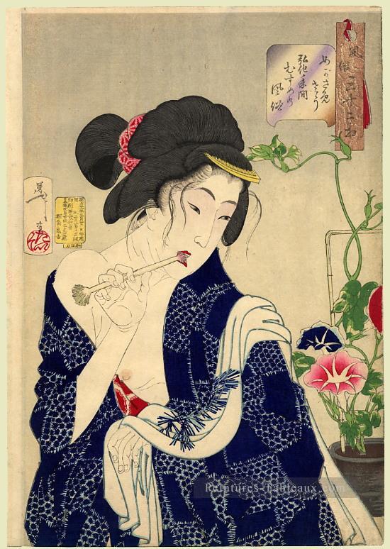regardant comme si elle se réveille l’apparition d’une jeune fille de l’ère koka Tsukioka Yoshitoshi belles femmes Peintures à l'huile